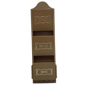 Vintage 3 Pocket Letter Note Misc Wall Holder Key Hook Peg 1960s Beige Plastic